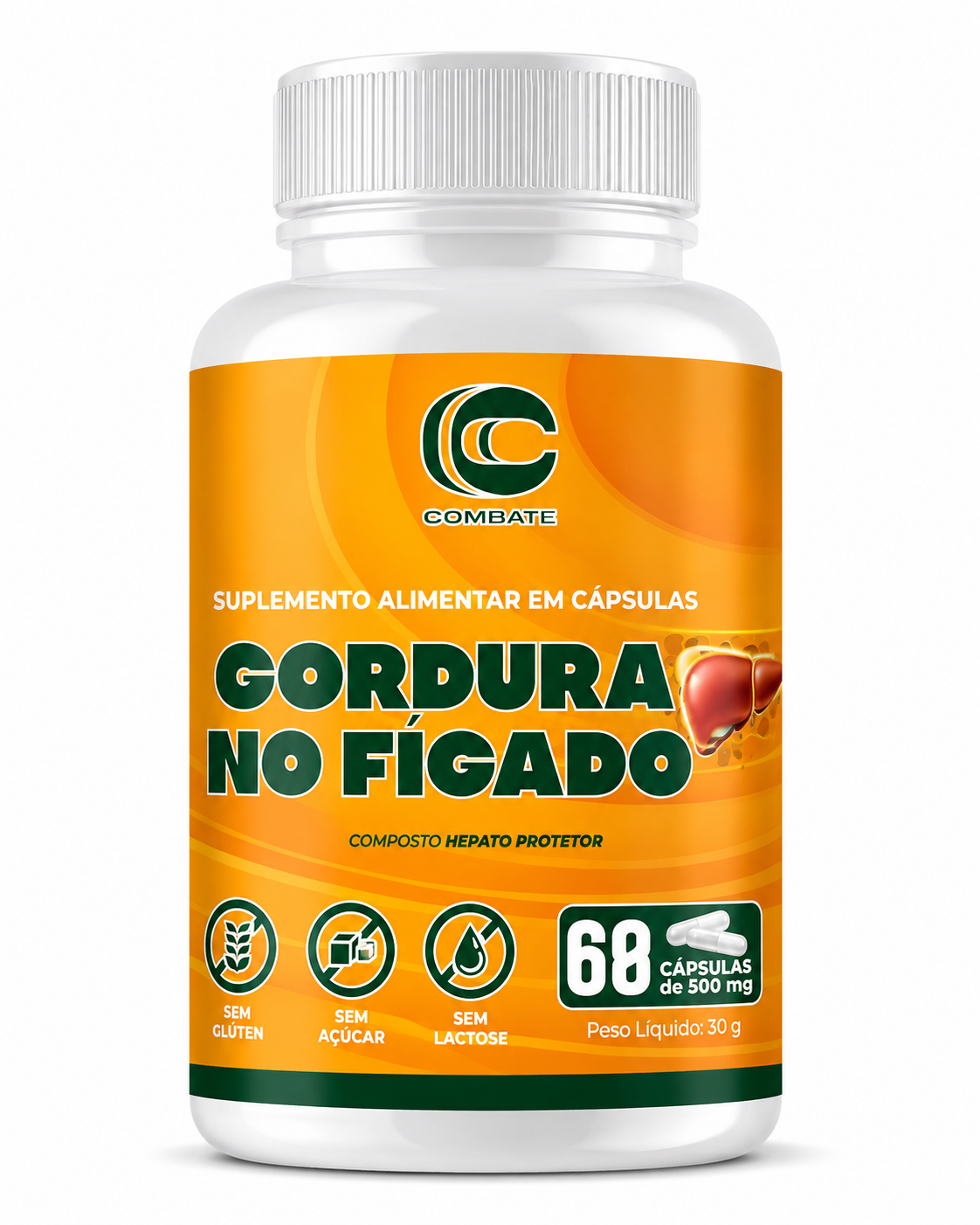 Gordura no Fígado Combate (60 Cápsulas) – Composto Hepato Protetor para Desintoxicação e Saúde Metabólica