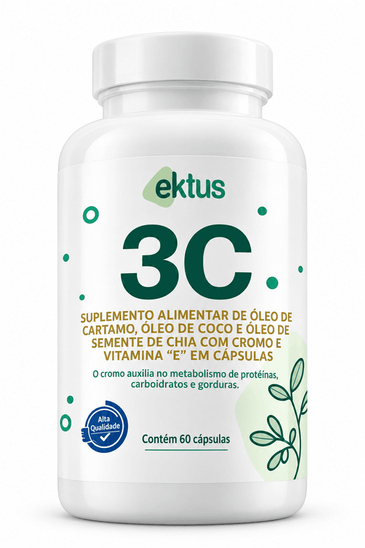 3C Ektus 60 Cápsulas – Óleo de Cártamo, Coco, Chia, Cromo e Vitamina E