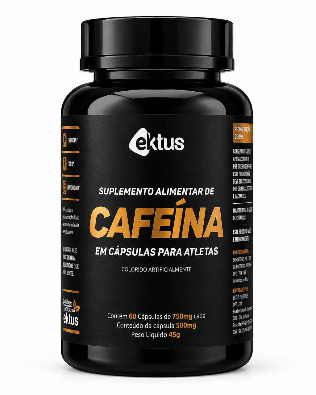 Cafeína para Atletas Ektus 60 Cápsulas – Energia Extrema, Foco e Performance (Ektus)