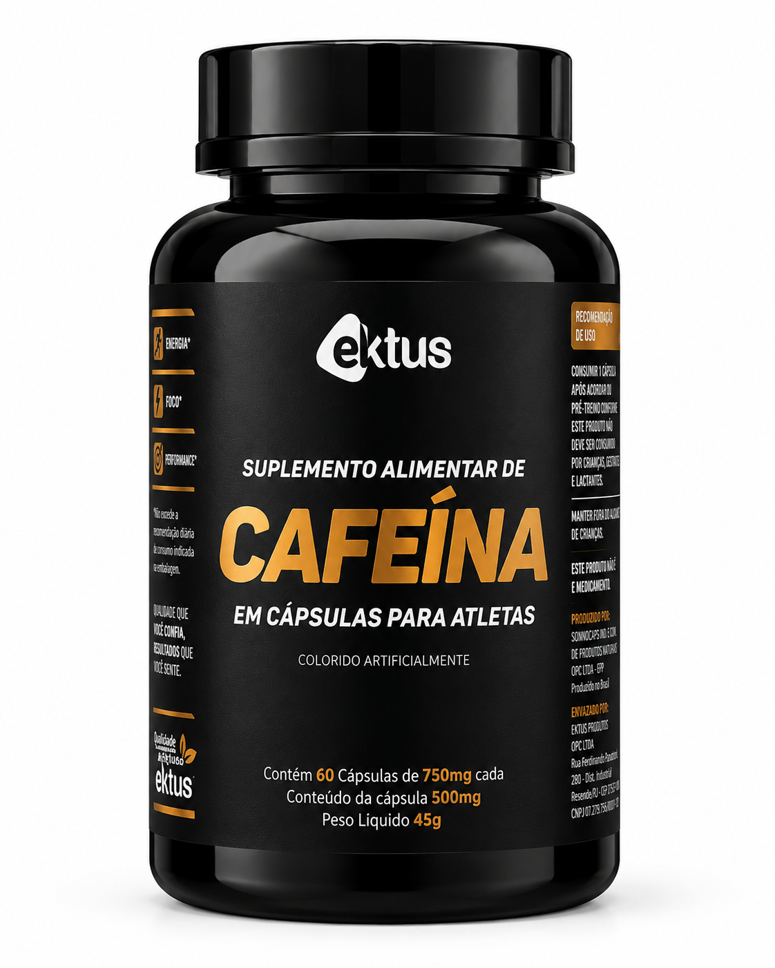 Cafeína para Atletas Ektus 60 Cápsulas – Energia Extrema, Foco e Performance (Ektus)