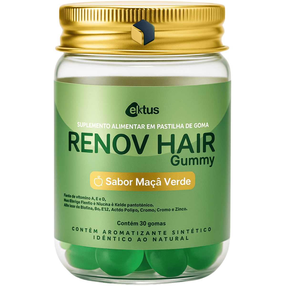 Renov Hair Gummy – Sabor Maçã Verde - 60 cápsulas