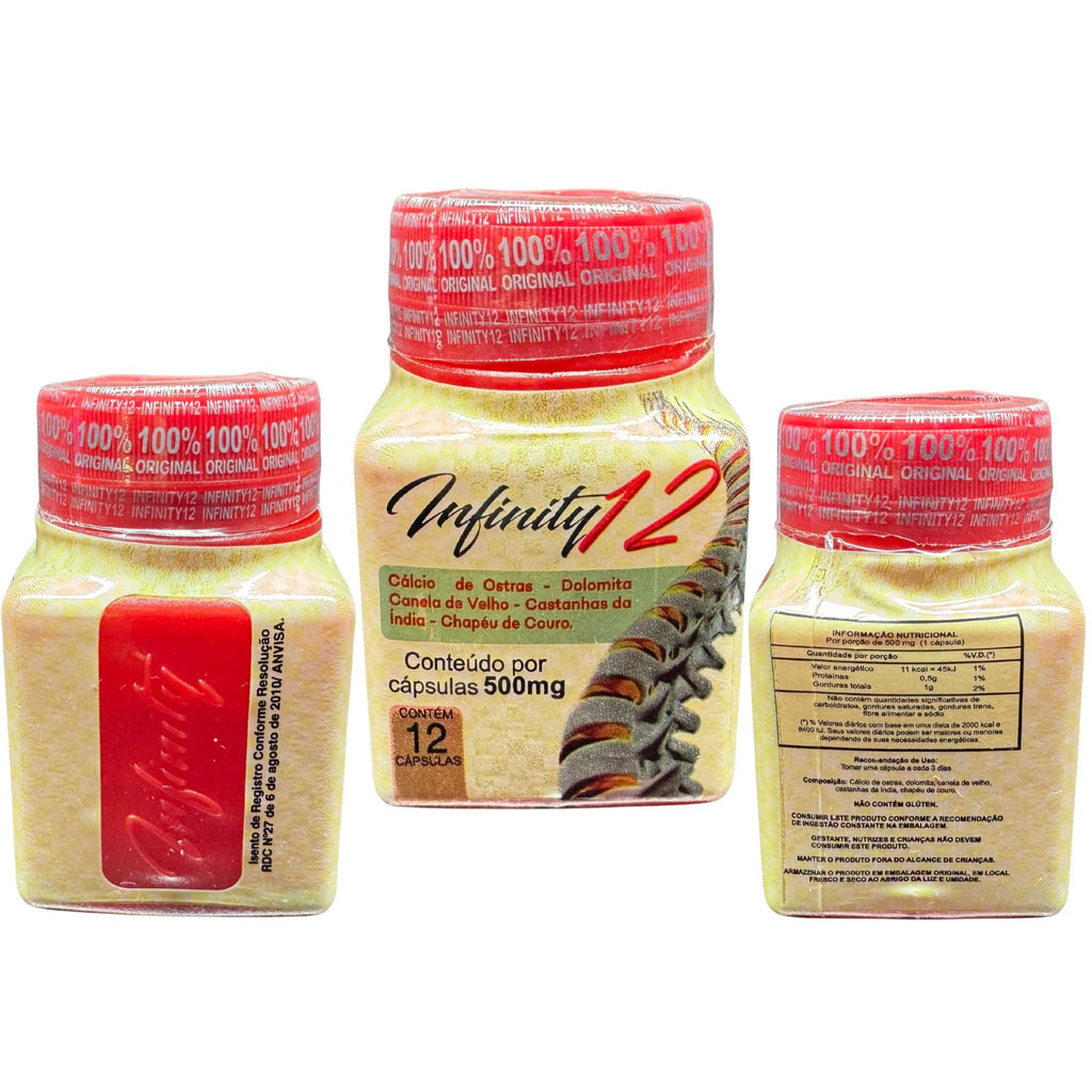 Infinity 12 – Fórmula Completa com Ginseng, Guaraná, Cálcio de Ostras e Mais – 12 Cápsulas de 500mg