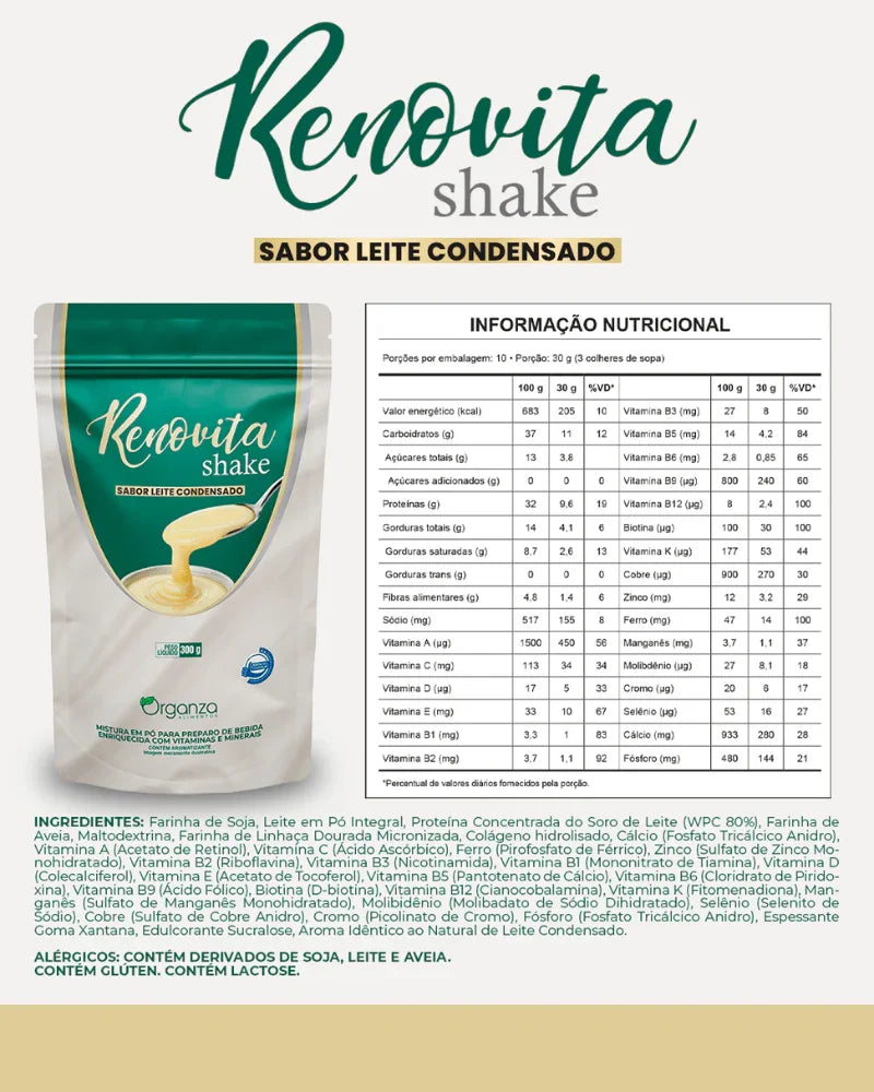 Renovita Shake Leite Condensado 300g (Organza) – Controle de Peso, Vitaminas e Fim da Vontade de Doces (Vitadrop)