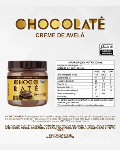 Creme de Avelã com Cacau Zero Açúcar Organza 200g