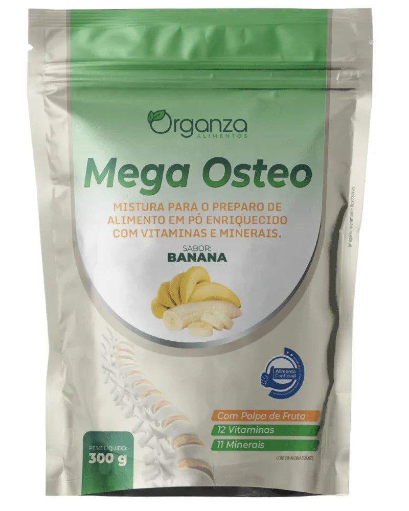 Suplemento Mega Osteo em Pó Sabor Banana 300g (Organza) – Ossos, Articulações e Imunidade