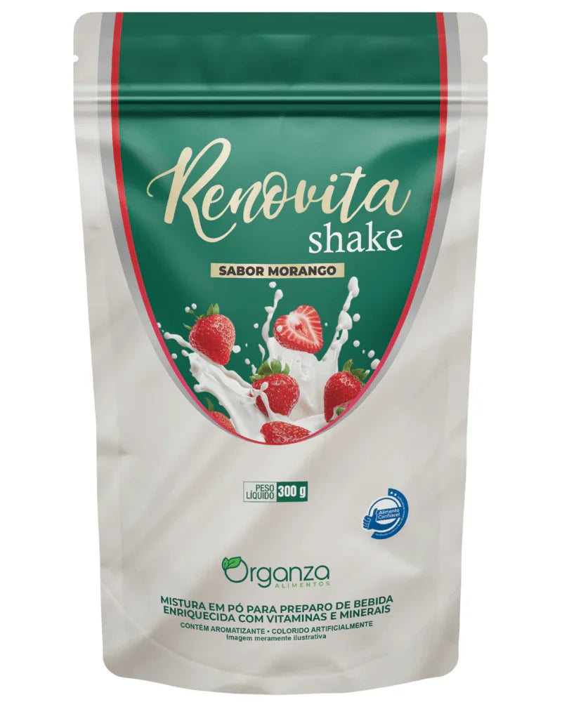 Renovita Shake Morango 300g (Organza) – Emagrecimento, Vitaminas e Sabor de Milkshake (Vitadrop)