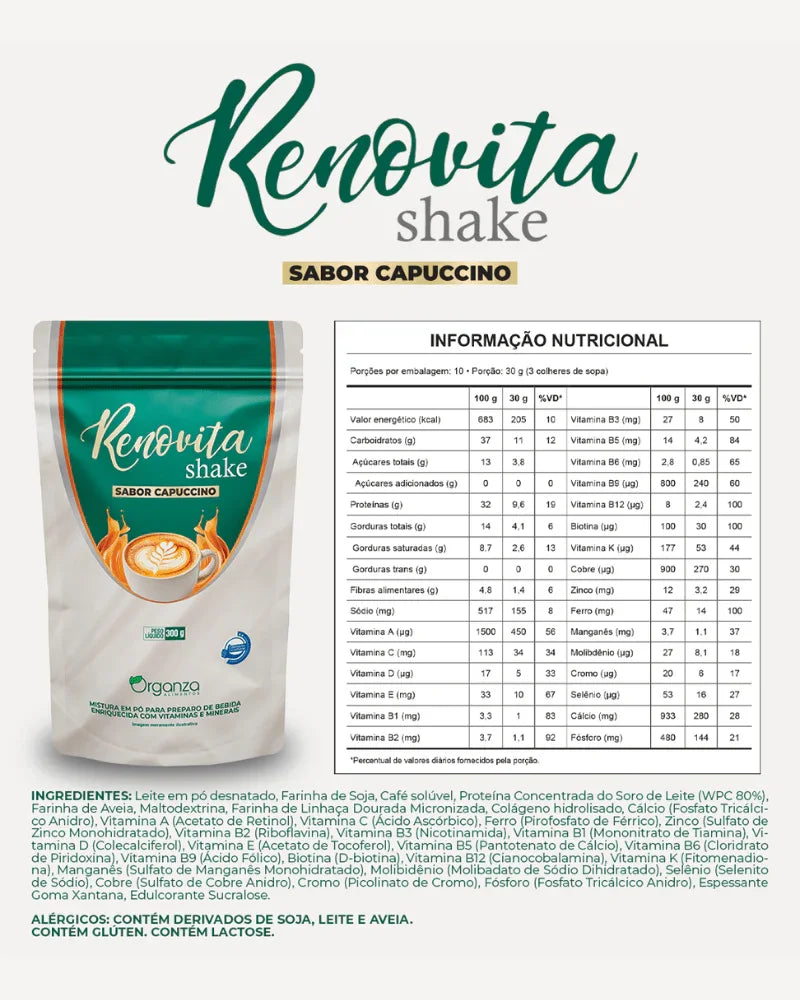 Renovita Shake Capuccino 300g (Organza) – Energia, Emagrecimento e Sabor de Cafeteria (Vitadrop)