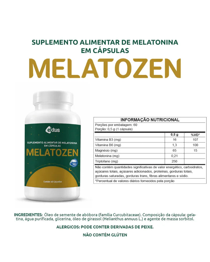 Suplemento Melatozen 60 Cápsulas (Ektus) – Melatonina, Triptofano e Fim da Insônia (Vitadrop)