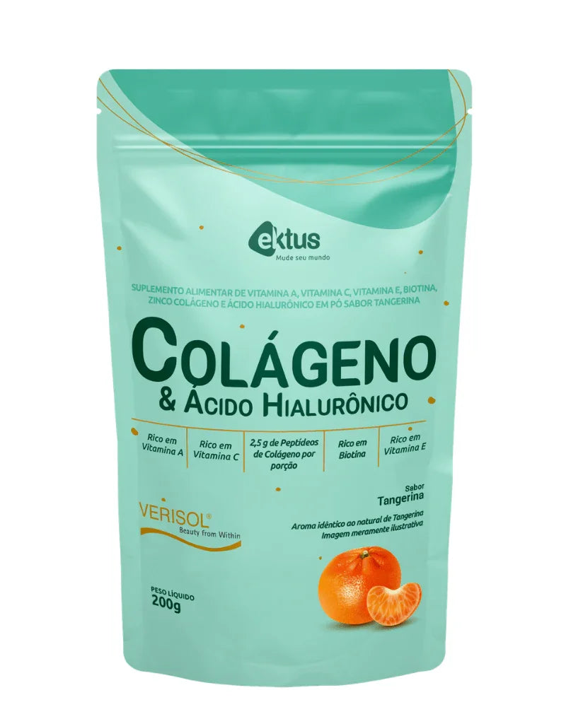 Colágeno Verisol® & Ácido Hialurônico Tangerina 200g (Ektus) – Cabelos, Unhas e Firmeza da Pele (Vitadrop)