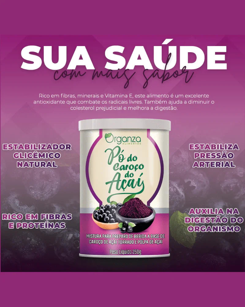 Pó do Caroço do Açaí 250g (Organza) – O "Café" Sem Cafeína, Colesterol e Glicemia (Vitadrop)