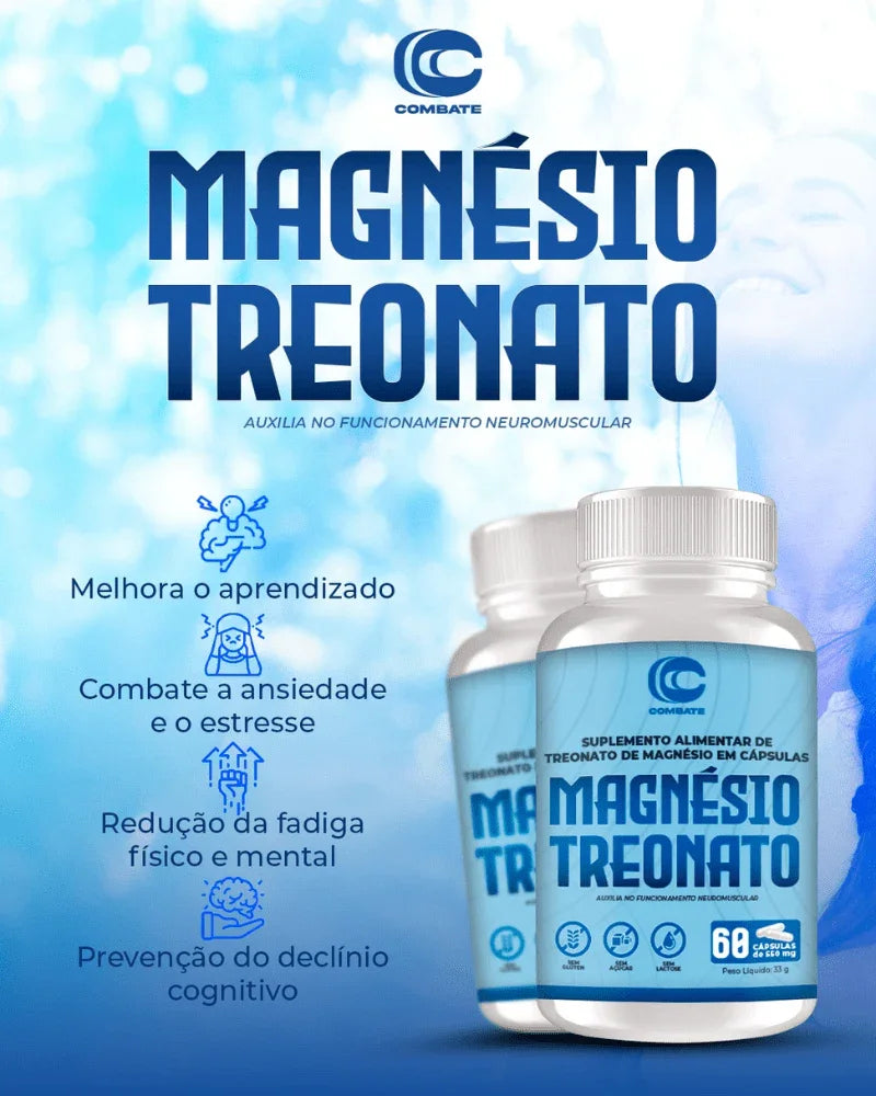 Magnésio Treonato 60 Cápsulas (Combate) – Memória, Sono Reparador e Foco Mental (Vitadrop)
