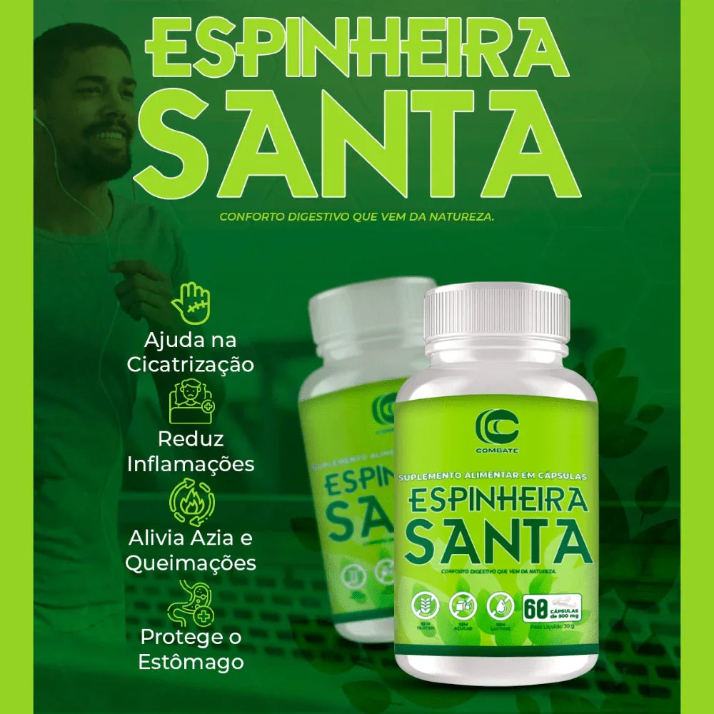 Espinheira Santa 60 Cápsulas (Combate) – Alívio de Gastrite, Azia e Proteção do Estômago