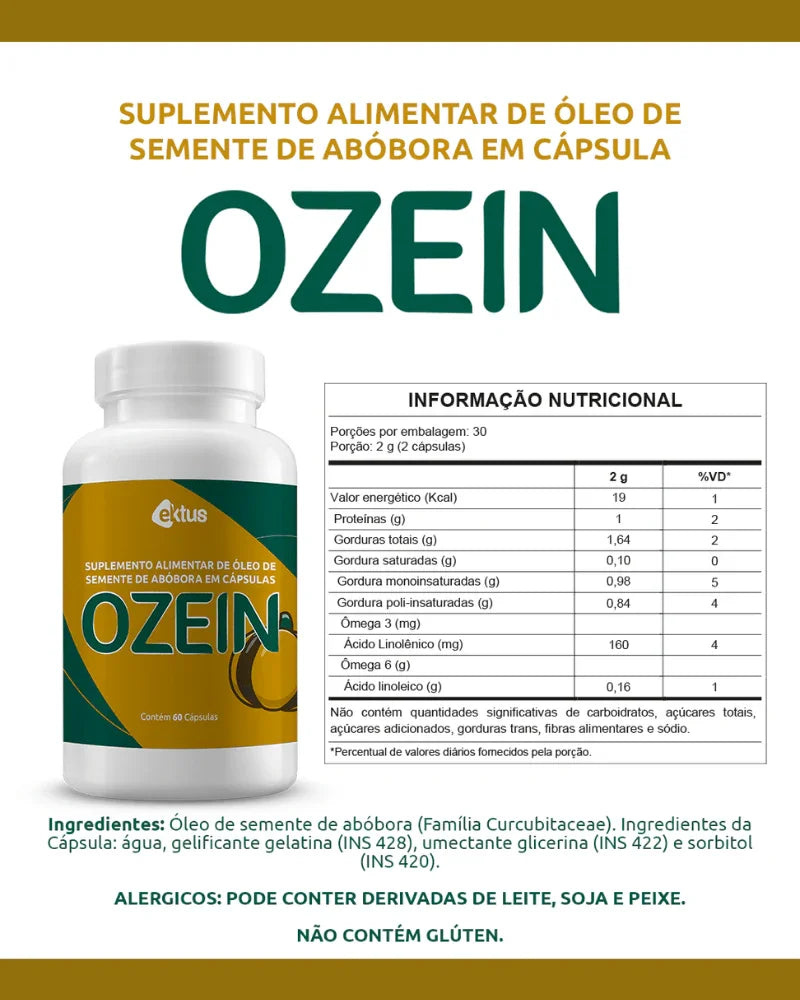 Ozein Ektus 60 Cápsulas – Óleo de Semente de Abóbora Ozonizado para Saúde da Próstata e Vitalidade (Ektus)