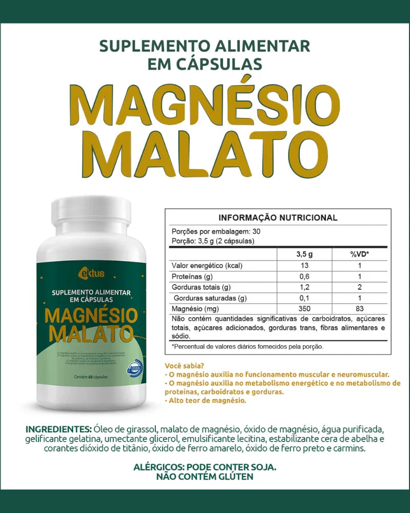 Magnésio Malato 60 Cápsulas (Ektus) – Energia, Performance Muscular e Metabolismo (Ektus)