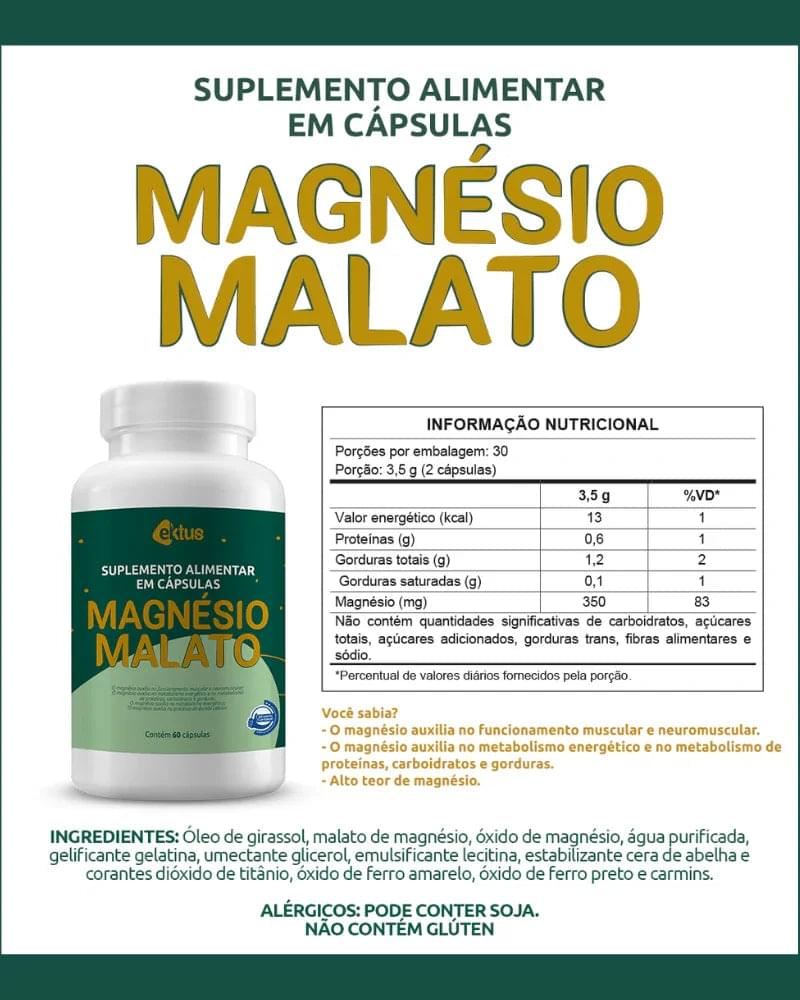 Magnésio Malato Ektus 60 Cápsulas – Suplemento Alimentar