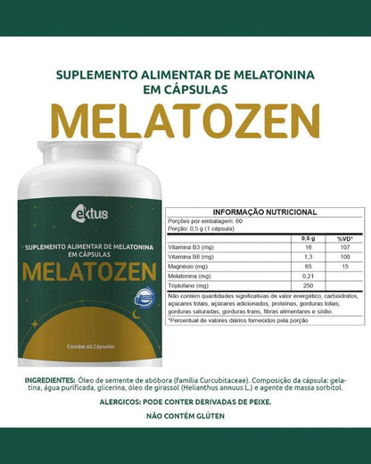 Melatozen Ektus 60 Cápsulas – Melatonina, Triptofano e Vitaminas