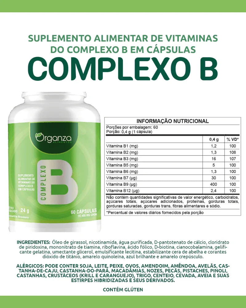Complexo B Organza 60 Cápsulas – Energia, Metabolismo e Saúde do Sistema Nervoso (Organza)