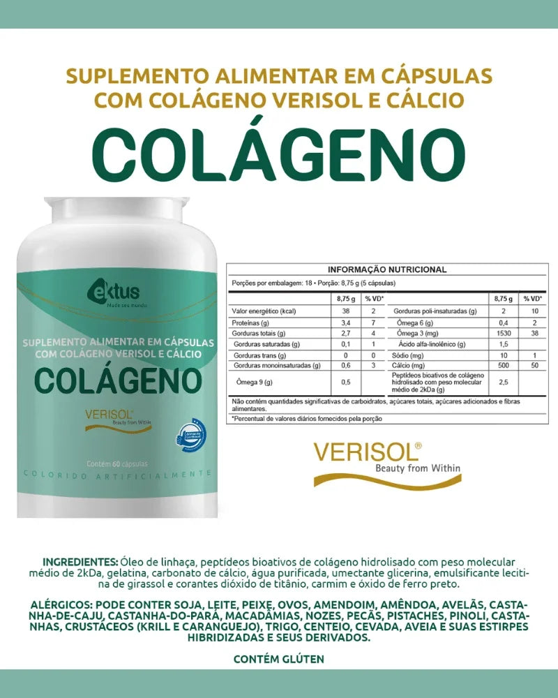 Colágeno Verisol + Cálcio Ektus 60 Cápsulas – Tecnologia Beauty From Within (Ektus)