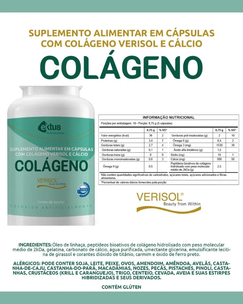 Colágeno Verisol® + Cálcio Ektus 60 Cápsulas