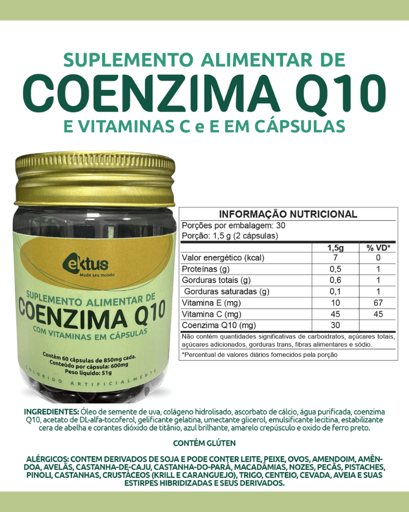 Coenzima Q10 com Vitaminas Ektus 60 Cápsulas – Energia Celular, Saúde Cardiovascular e Longevidade (Ektus)