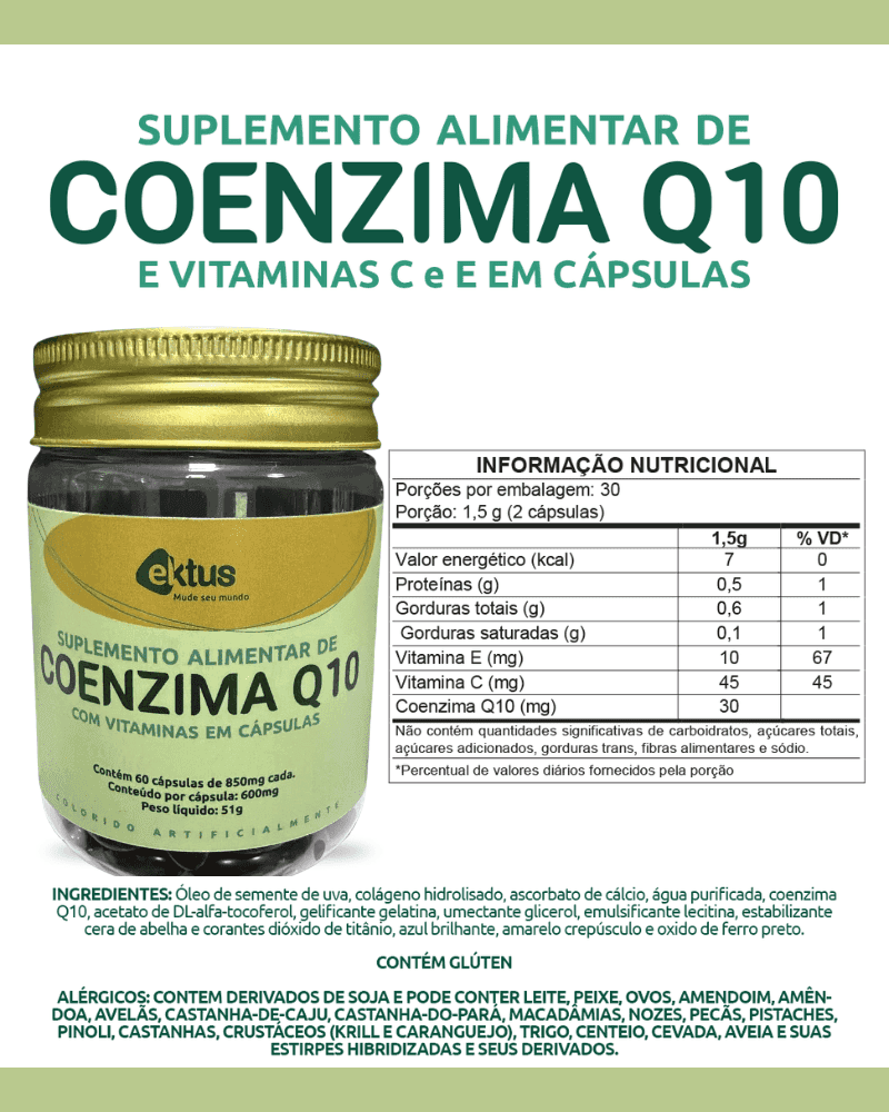 Coenzima Q10 com Vitaminas Ektus 60 Cápsulas – Suplemento Alimentar