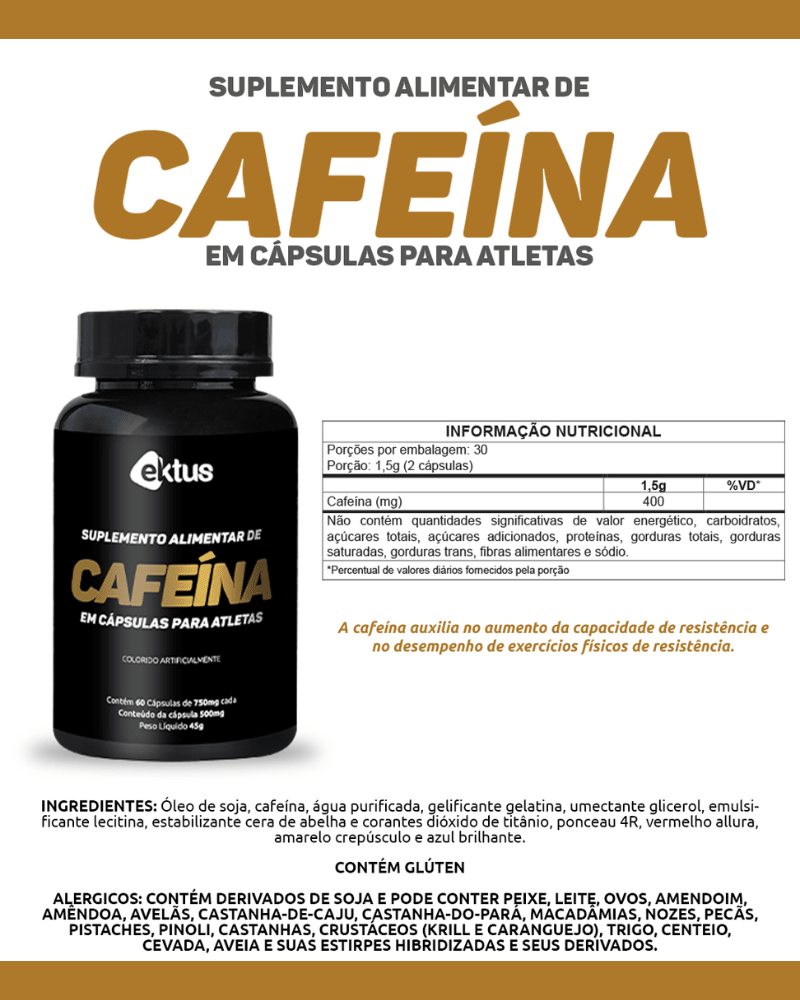 Cafeína para Atletas Ektus 60 Cápsulas – Energia Extrema, Foco e Performance (Ektus)