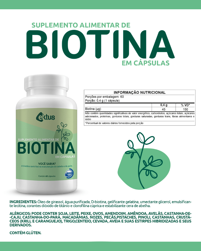 Biotina Ektus 60 Cápsulas – Manutenção e Saúde para Cabelos e Pele (Ektus)