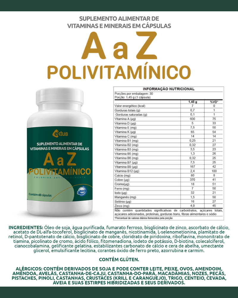 Polivitamínico A a Z Ektus 60 Cápsulas – Energia, Imunidade e Nutrição Essencial (Ektus)