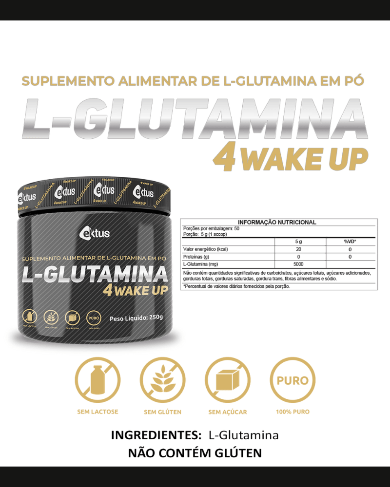 L-Glutamina 4 Wake Up Ektus 250g – Saúde Intestinal, Imunidade e Recuperação Muscular (Ektus)