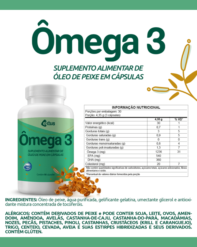 Ômega 3 Ektus 90 Cápsulas – 1236mg de EPA e DHA por porção | Saúde Cardiovascular e Cerebral (Ektus)