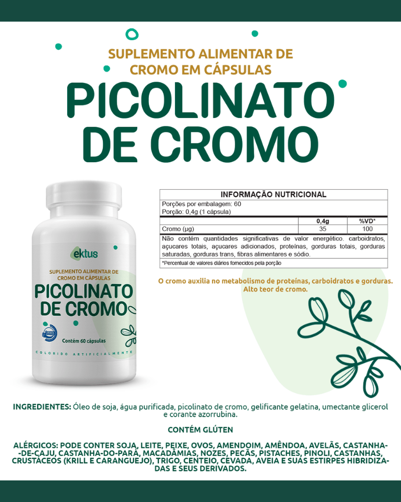 Picolinato de Cromo Ektus 60 Cápsulas – Controle da Compulsão por Doces e Metabolismo (Ektus)