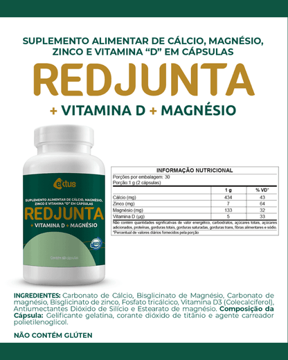 Redjunta Ektus 60 Cápsulas – Cálcio, Magnésio, Zinco e Vitamina D