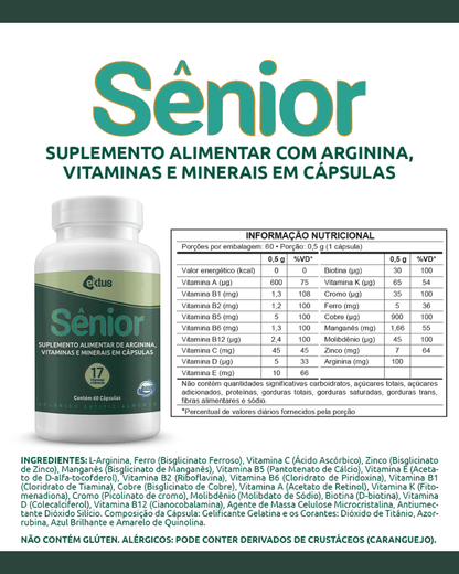 Sênior Ektus 60 Cápsulas – 17 Vitaminas, Minerais e Arginina