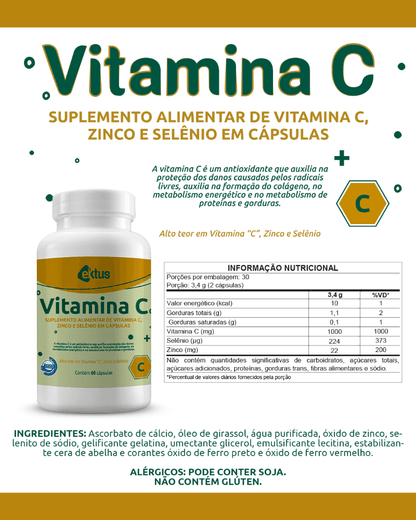 Vitamina C 1000mg + Zinco e Selênio Ektus – Suplemento Alimentar