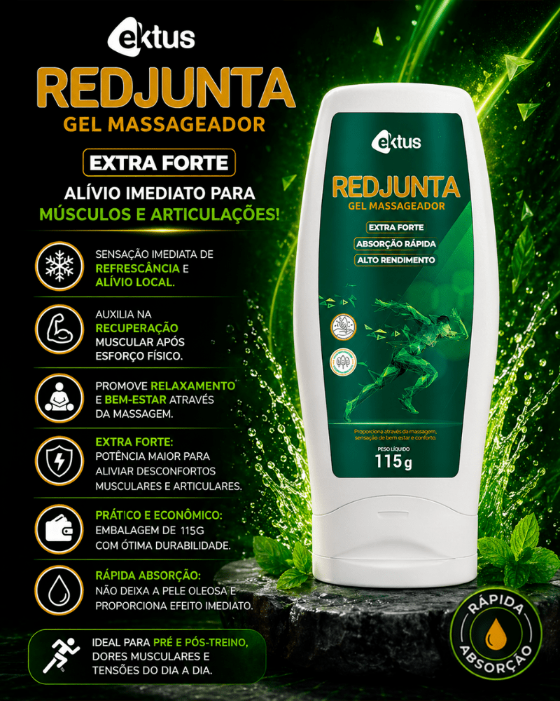 Gel Massageador Redjunta Ektus (115g) – Extra Forte, Absorção Rápida e Alívio de Tensões Musculares (Ektus)
