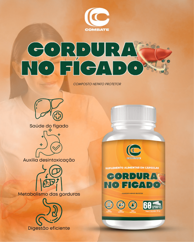 Gordura no Fígado Combate (60 Cápsulas) – Composto Hepato Protetor para Desintoxicação e Saúde Metabólica