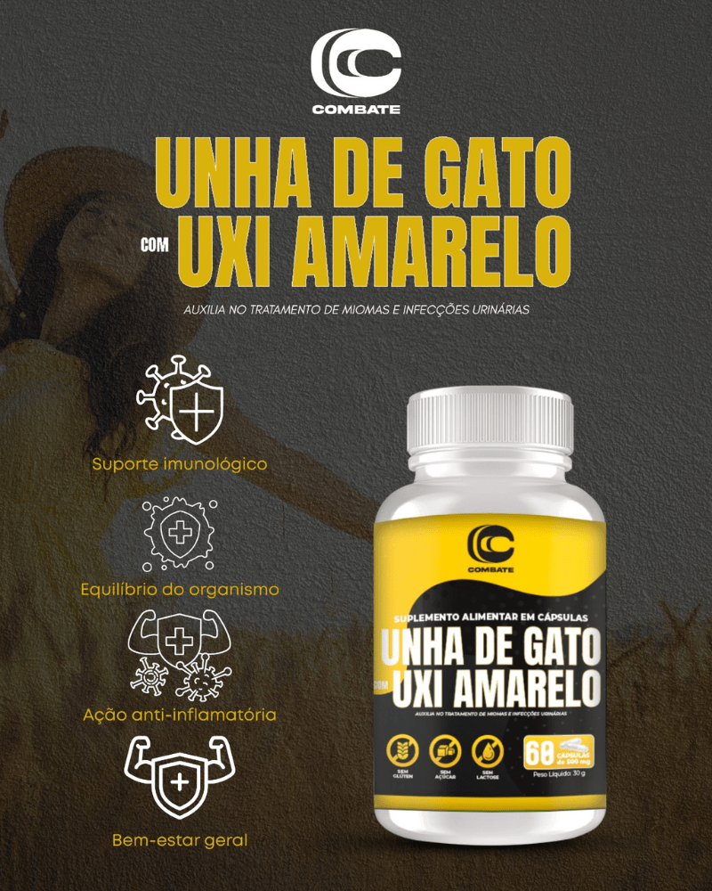 Unha de Gato com Uxi Amarelo Combate (60 Cápsulas) – Composto Natural para Saúde Feminina, Anti-inflamatório e Suporte Imunológico