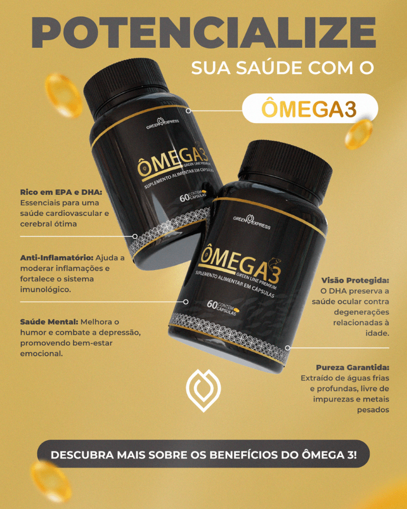 Ômega 3 Green Line Premium Green Express (60 Cápsulas) – Óleo de Peixe de Alta Pureza: Coração, Cérebro e Imunidade