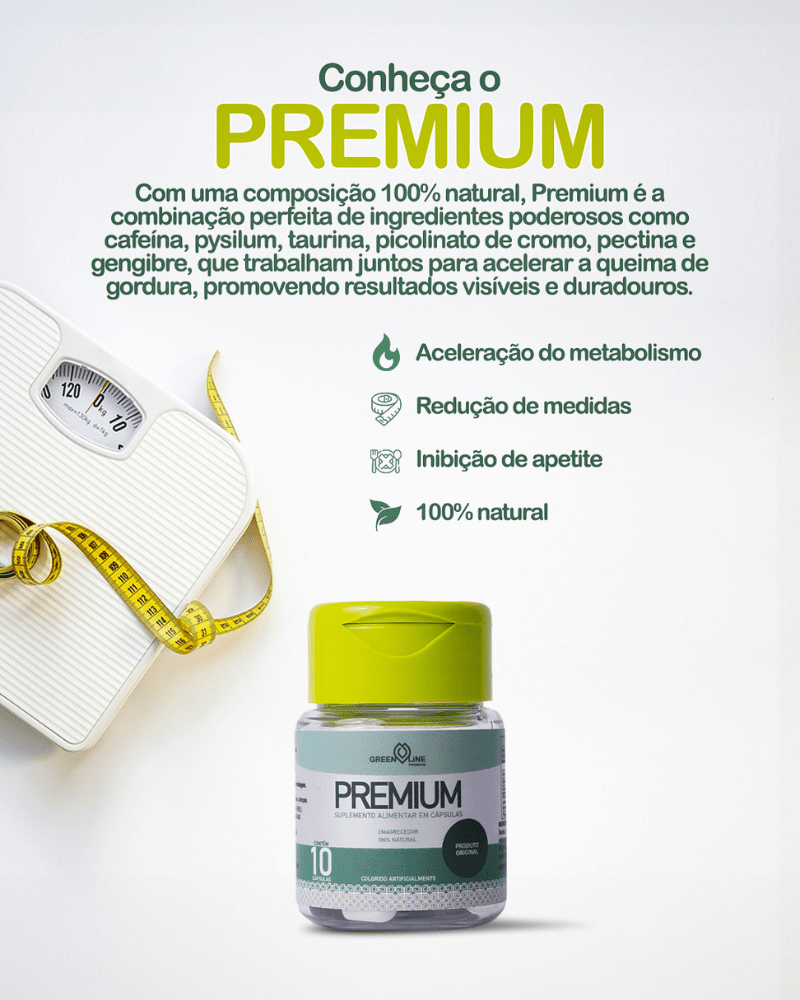 Premium Green Line 10 cápsulas – Emagrecedor 100% Natural: Aceleração Metabólica e Controle de Apetite com Ingredientes Premium