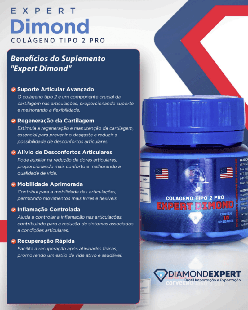 Expert Dimond Colágeno Tipo 2 Pro 10 cápsulas – Suporte Avançado para Regeneração de Cartilagem e Flexibilidade Articular