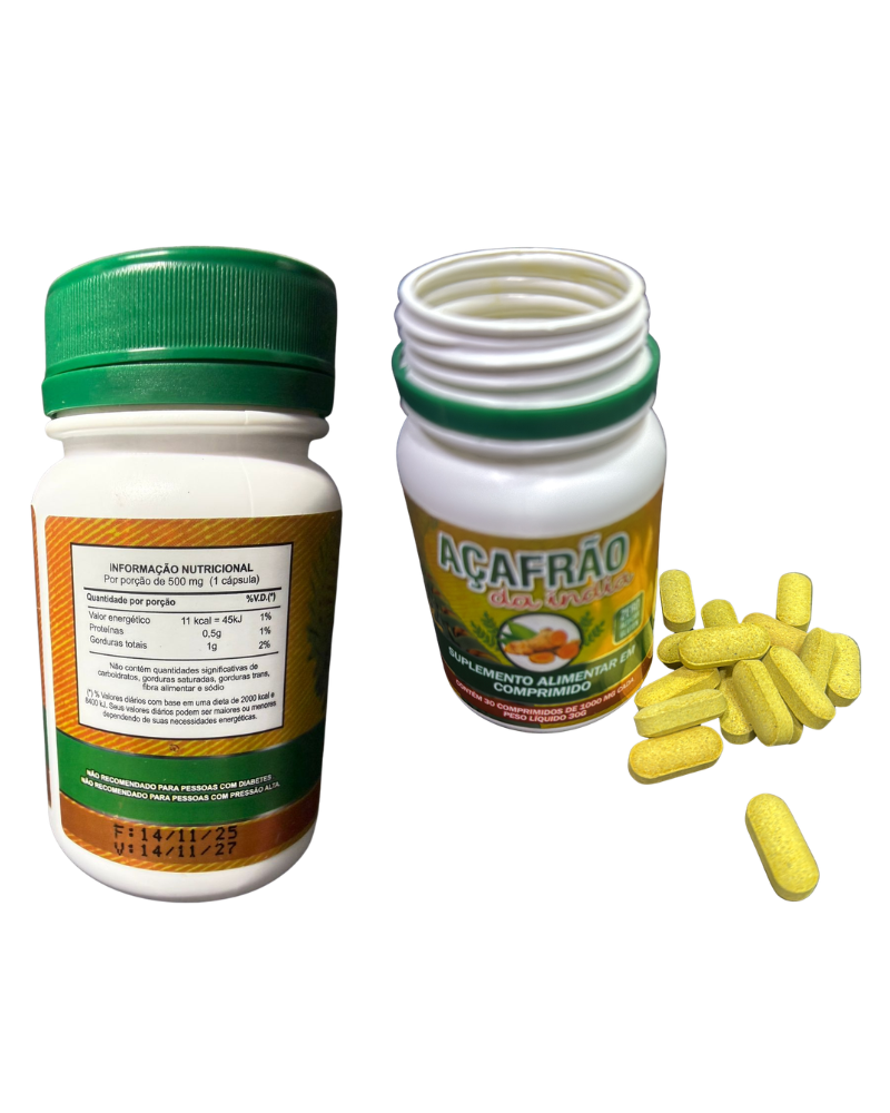 Açafrão da Índia (Cúrcuma) 1000mg – Suplemento Anti-inflamatório e Antioxidante Natural (30 Comprimidos)