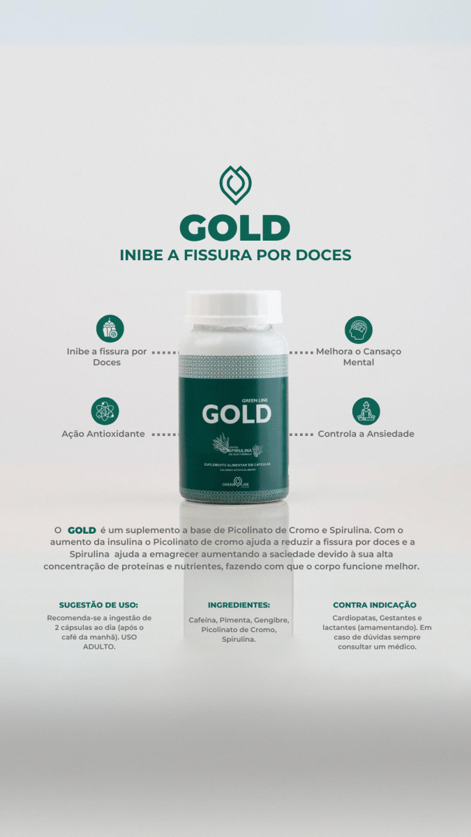 Gold Green Line – Suplemento com Picolinato de Cromo e Spirulina: Controle a Compulsão por Doces e Melhore seu Metabolismo