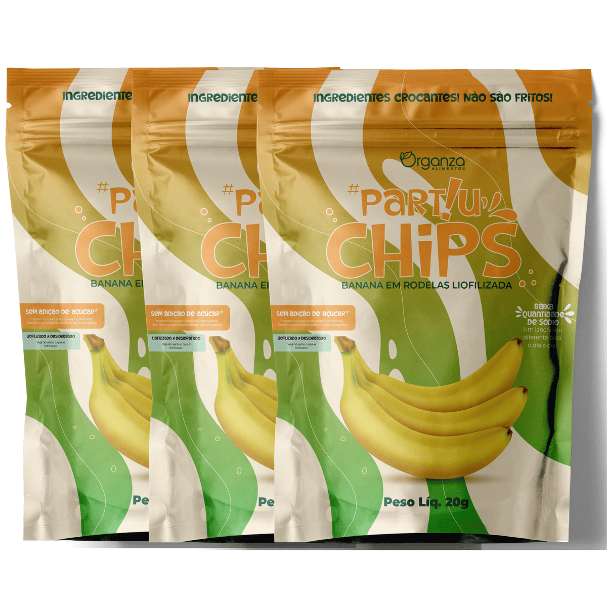 Chips de Banana Liofilizada Partiu - 20gr c/ 3 unidades
