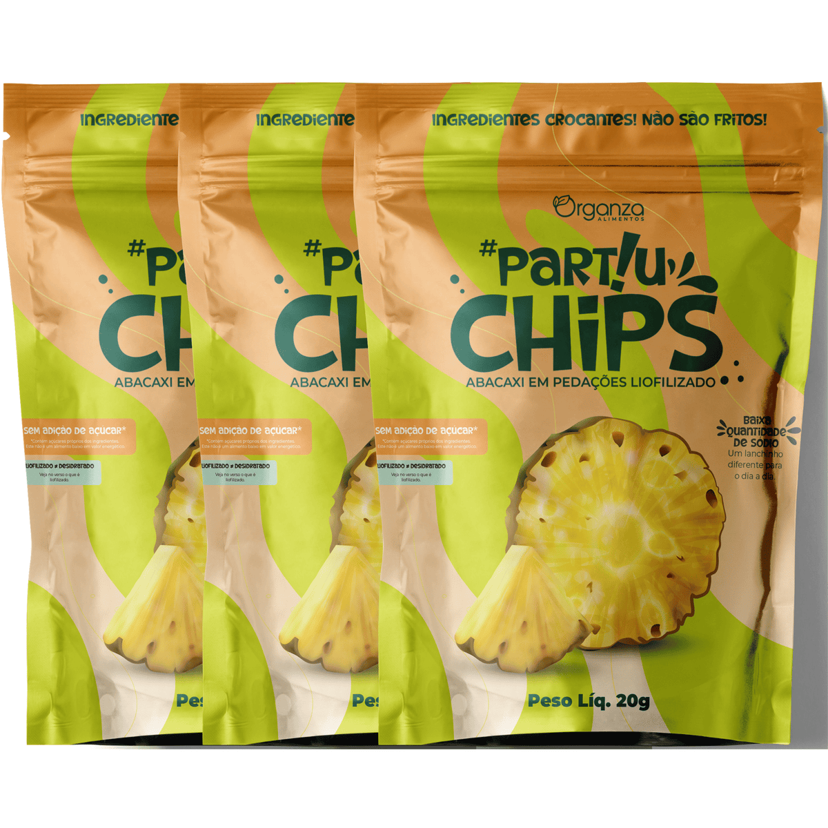 Chips de Abacaxi Liofilizado Partiu - 20gr c/ 3 unidades