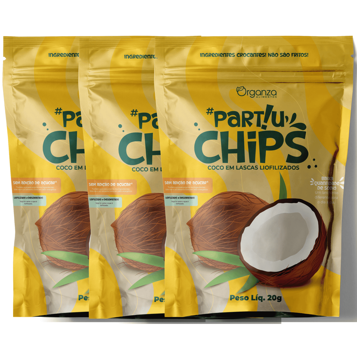 Chips de Coco Liofilizado Partiu - 20gr c/ 03 unidades