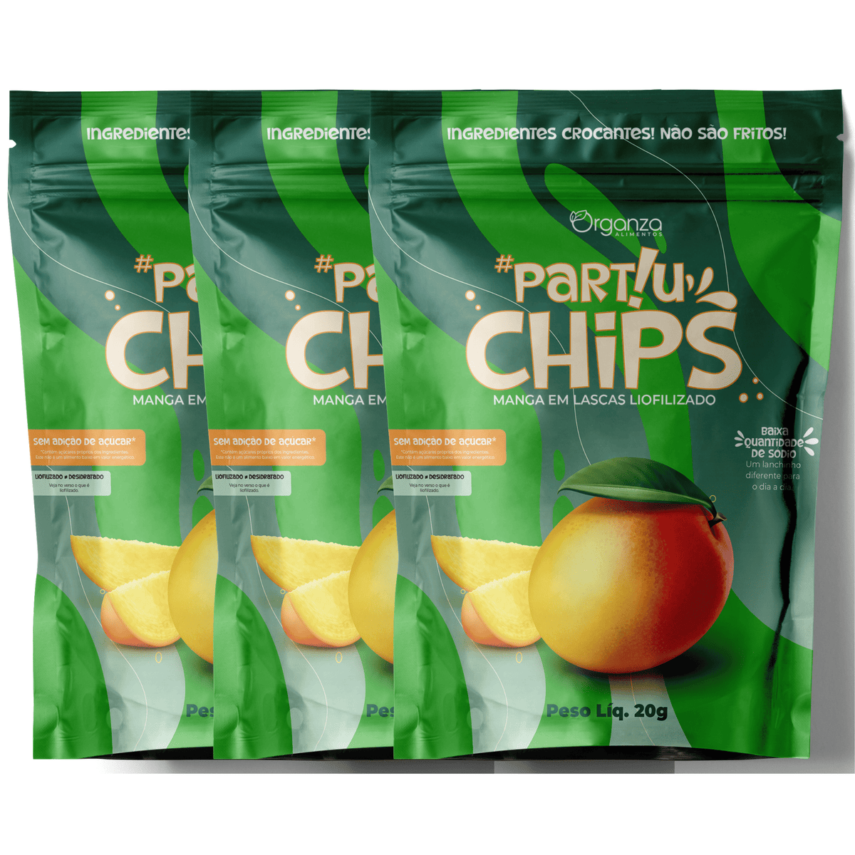 Chips de Manga Liofilizada Partiu - 20gr c/ 03 unidades